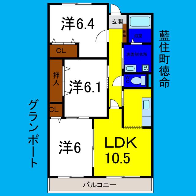 グランポート(3LDK/2階)の間取り写真