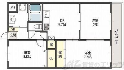 アルバ摂津(3DK/1階)の間取り写真