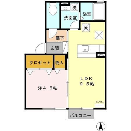 アムール(1LDK/1階)の間取り写真