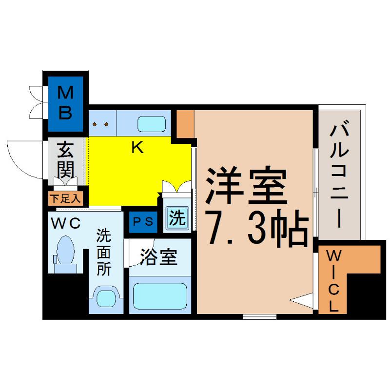アビタシオン今池パルク(1K/6階)の間取り写真