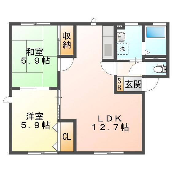 フィールドタウン B(2LDK/1階)の間取り写真