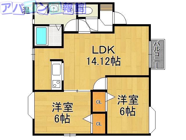 シャルマン上所B(2LDK/2階)の間取り写真