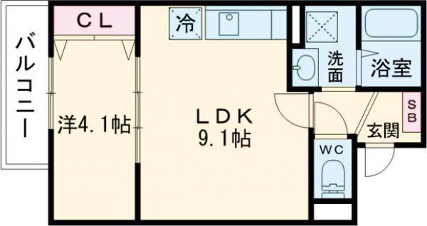 アート茨木(1LDK/1階)の間取り写真