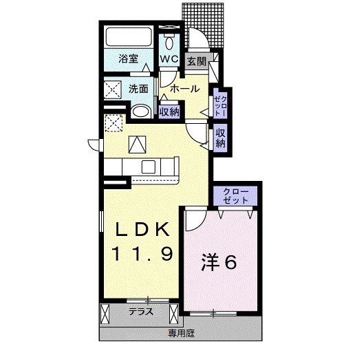 プラシド・ラウレア(1LDK/1階)の間取り写真