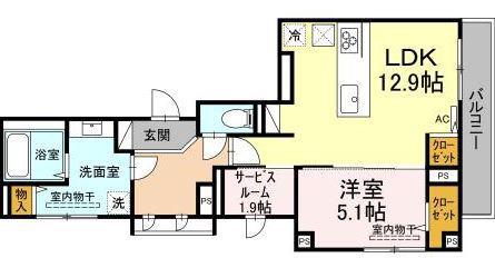 ガーデンコート武町(1SLDK/2階)の間取り写真