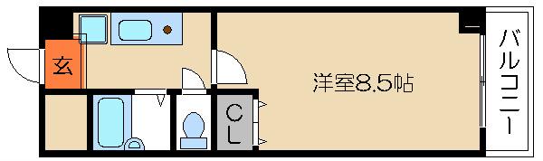 Aフラット高野(1K/2階)の間取り写真