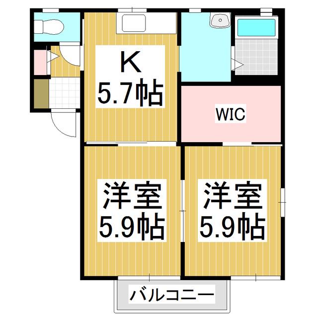 サンシャインヒルズA(2K/2階)の間取り写真