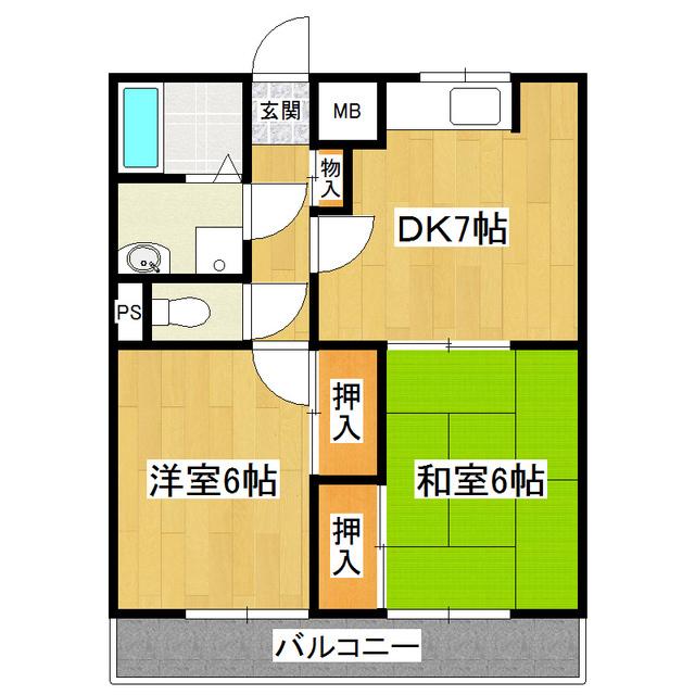 水井マンション(2DK/3階)の間取り写真
