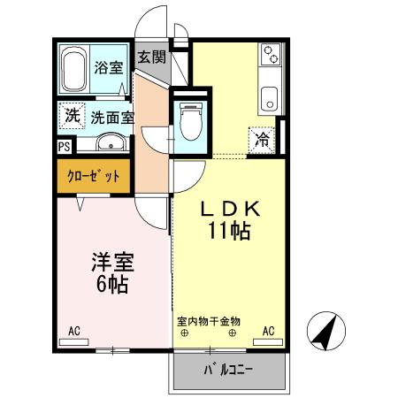プランドール国立(1LDK/2階)の間取り写真
