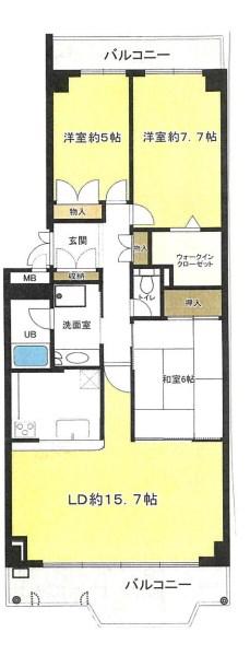 須磨パークヒルズA(3LDK/12階)の間取り写真