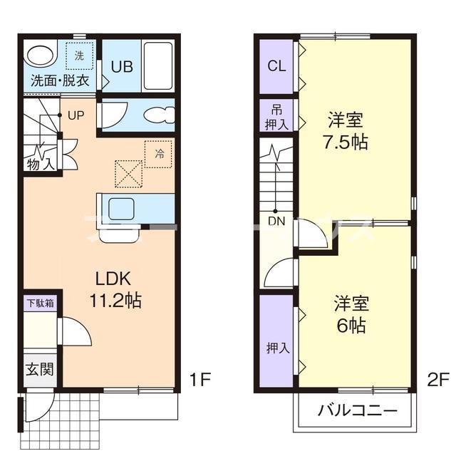 フォーシーズン玉里 B(2LDK/1階)の間取り写真
