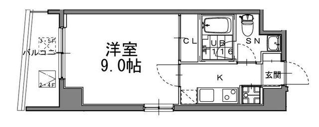 アルビオン(1K/6階)の間取り写真