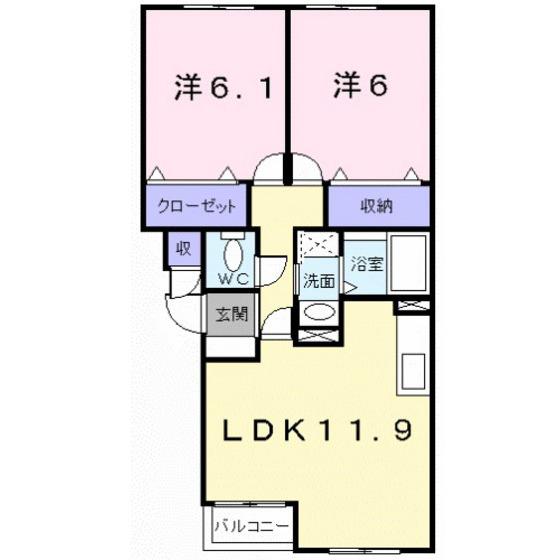 ジェルメ日乃出町(2LDK/1階)の間取り写真