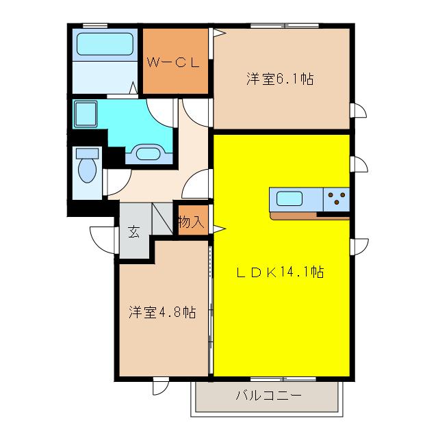 セジュール秀峰(2LDK/1階)の間取り写真