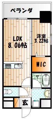 北九州モノレール 平和通駅 徒歩3分 11階建 築5年(1LDK/8階)の間取り写真