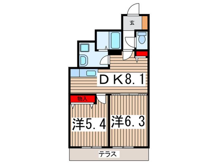 ブリッジゲート(2DK/1階)の間取り写真