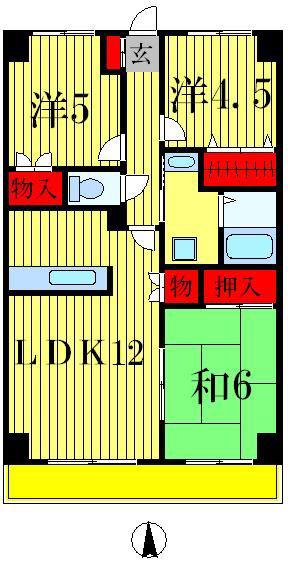 グランディス新八柱(3LDK/7階)の間取り写真