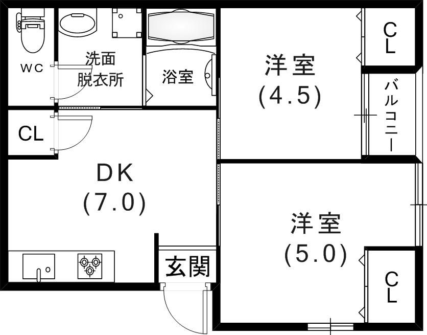 スカイハイツ日暮(2DK/2階)の間取り写真