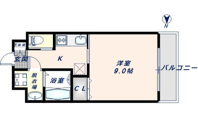 フォレストグレイス高井田1(1K/6階)の間取り写真