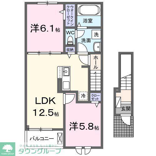 エンドア(2LDK/2階)の間取り写真