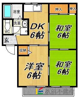 アローフィールド甘木E棟(3DK/2階)の間取り写真