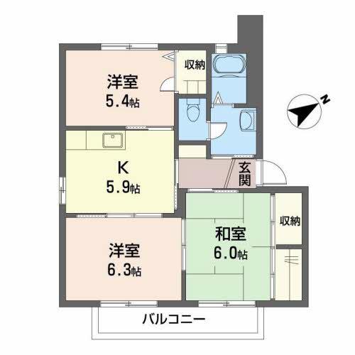 バリュージュ今在家 D棟(3K/2階)の間取り写真