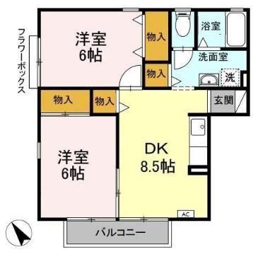 コーポルグラン(2DK/2階)の間取り写真