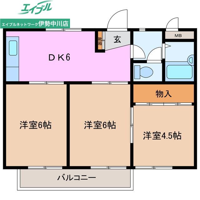 リプルスハイツB(3DK/2階)の間取り写真