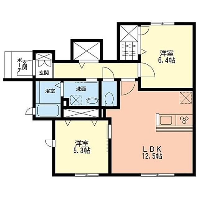 ボヌールメゾンII(2LDK/1階)の間取り写真