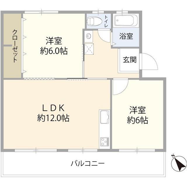高洲三丁目壱四号棟(2LDK/1階)の間取り写真
