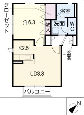 ライズコートA(1LDK/2階)の間取り写真