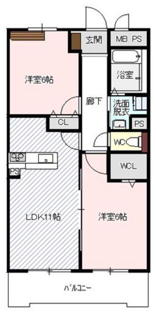 ボヌールレジデンス(2LDK/2階)の間取り写真