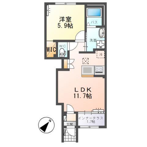メゾンドフルール(1LDK/1階)の間取り写真