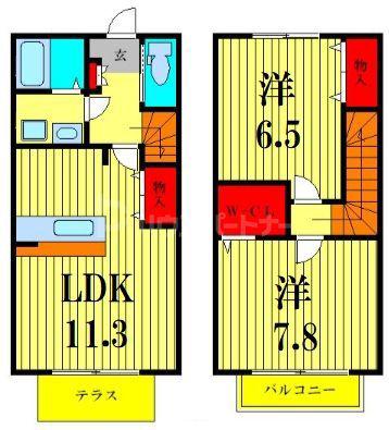 GARDEN HOUSE 三郷B棟(2LDK/1階)の間取り写真