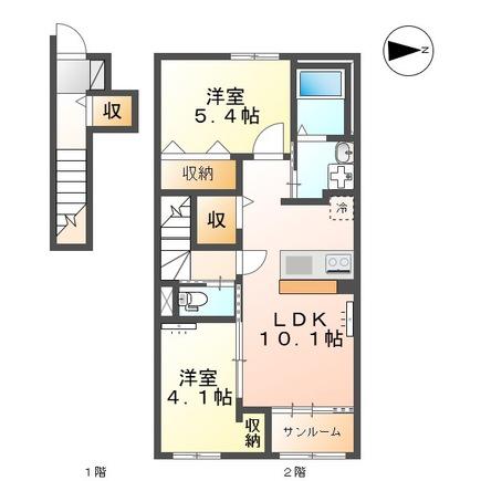 メイプルハウス藤ヶ丘I(2LDK/2階)の間取り写真