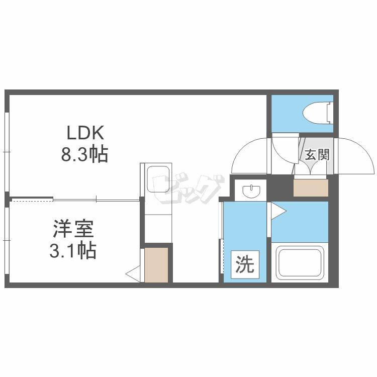 ガルボ平岸(1LDK/2階)の間取り写真