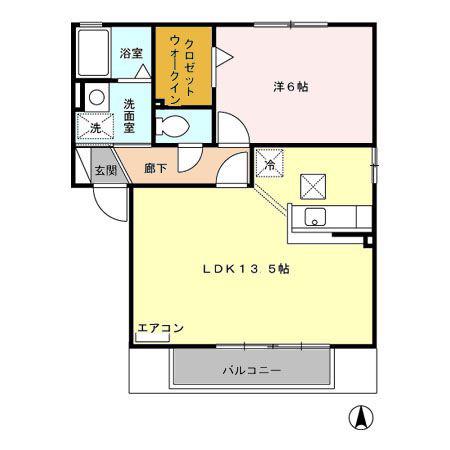 クレセントA(1LDK/1階)の間取り写真