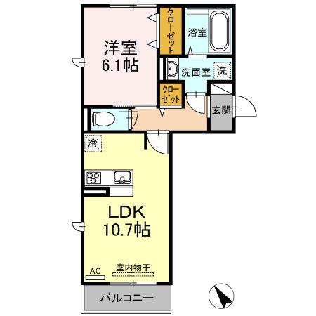 イオメール折尾 A棟(1LDK/3階)の間取り写真