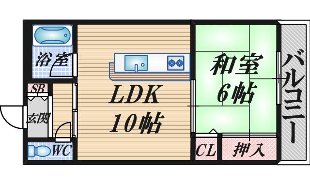 箕輪マンション(1LDK/3階)の間取り写真