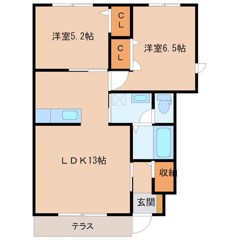 メゾンドアンリミールIIA(2LDK/1階)の間取り写真