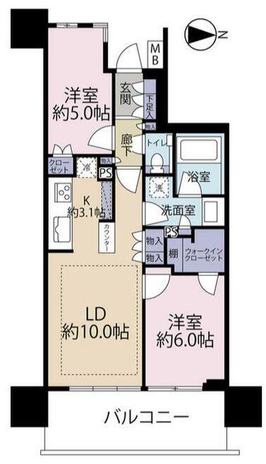 パークホームズ浦和仲町二丁目(2LDK/4階)の間取り写真