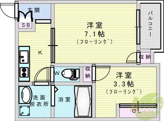 ステディ下新庄(2K/1階)の間取り写真