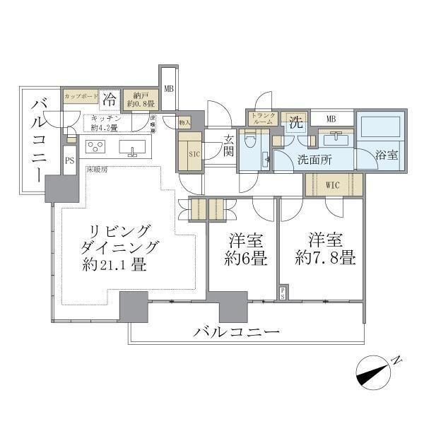 ブリリアタワー浜離宮(2LDK/21階)の間取り写真