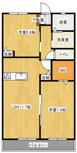 ルミナーレA棟(2LDK/1階)の間取り写真