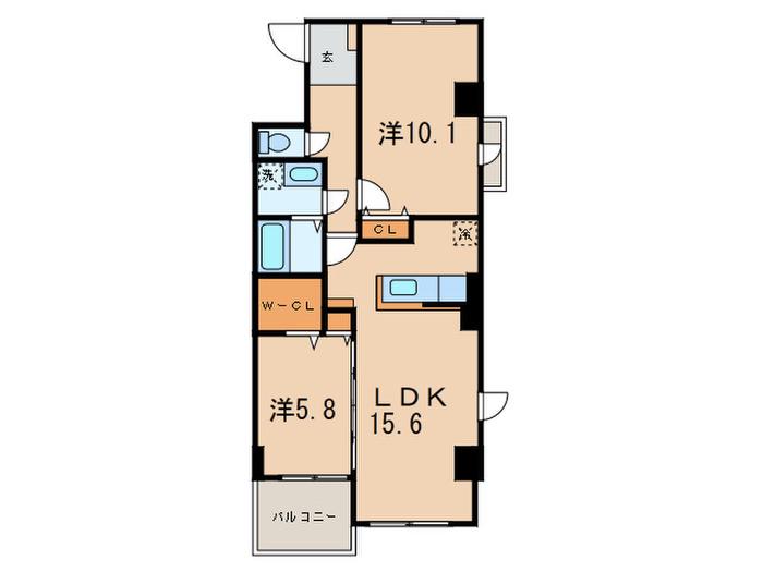 エアリーヒルズ芦屋(2LDK/4階)の間取り写真