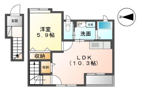 アクアサイド(1LDK/2階)の間取り写真