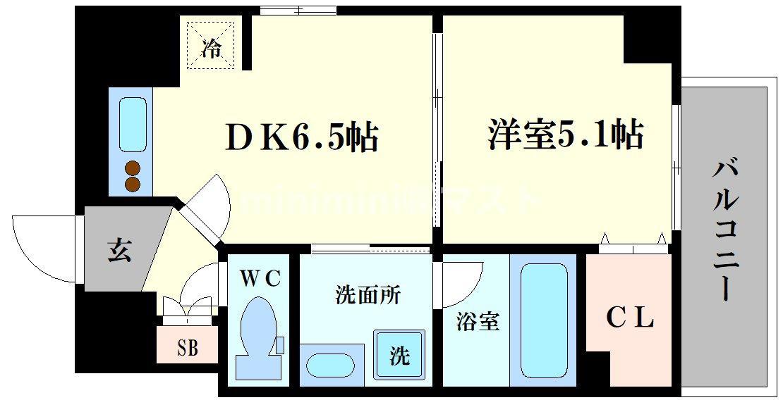 ゼウス難波CUBE(1DK/8階)の間取り写真