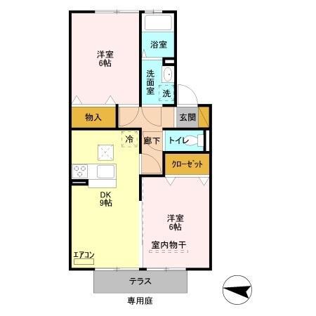 スカイヒル(2DK/1階)の間取り写真