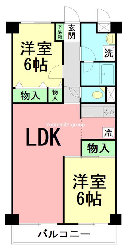厚木ダイカンプラザ(2LDK/2階)の間取り写真