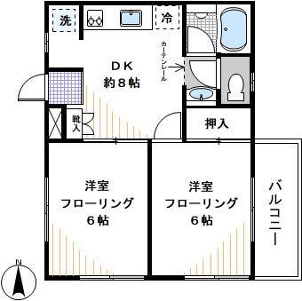 ハイライフ一ツ橋(2DK/2階)の間取り写真